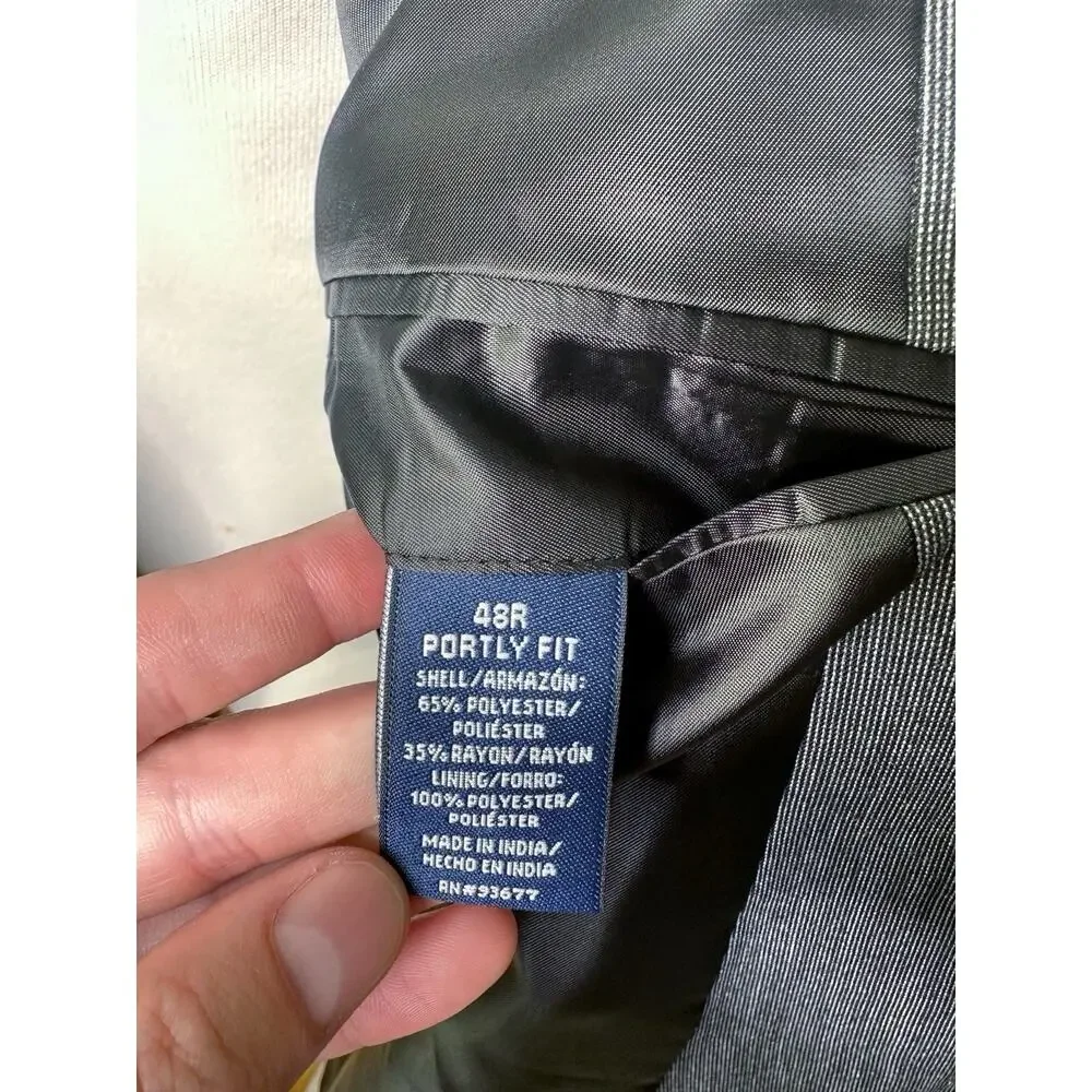 NWT Stafford PORTLY FIT Gray Blazer suit Jacket - Mens 48R - Gray Tic Poly Blend